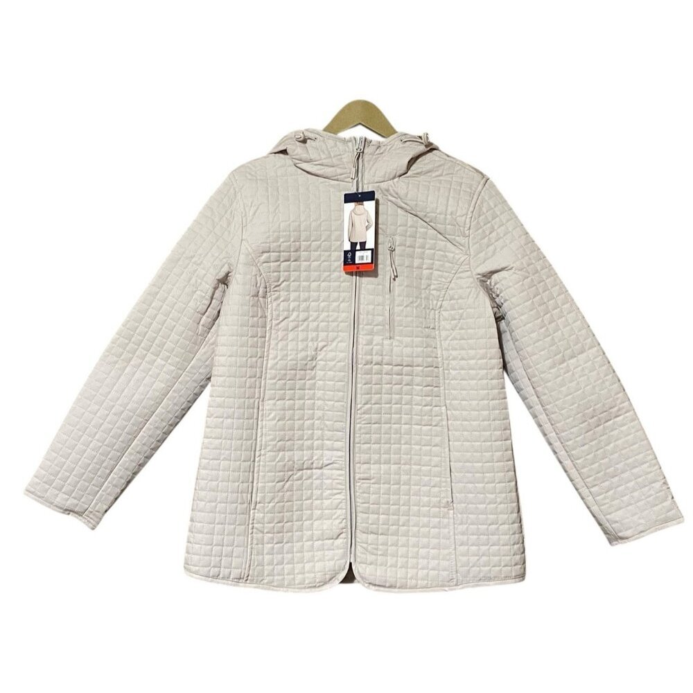 Lands End Womens M Tan Quilted Hooded Jacket Full Zip Pockets Lightweight NWT
